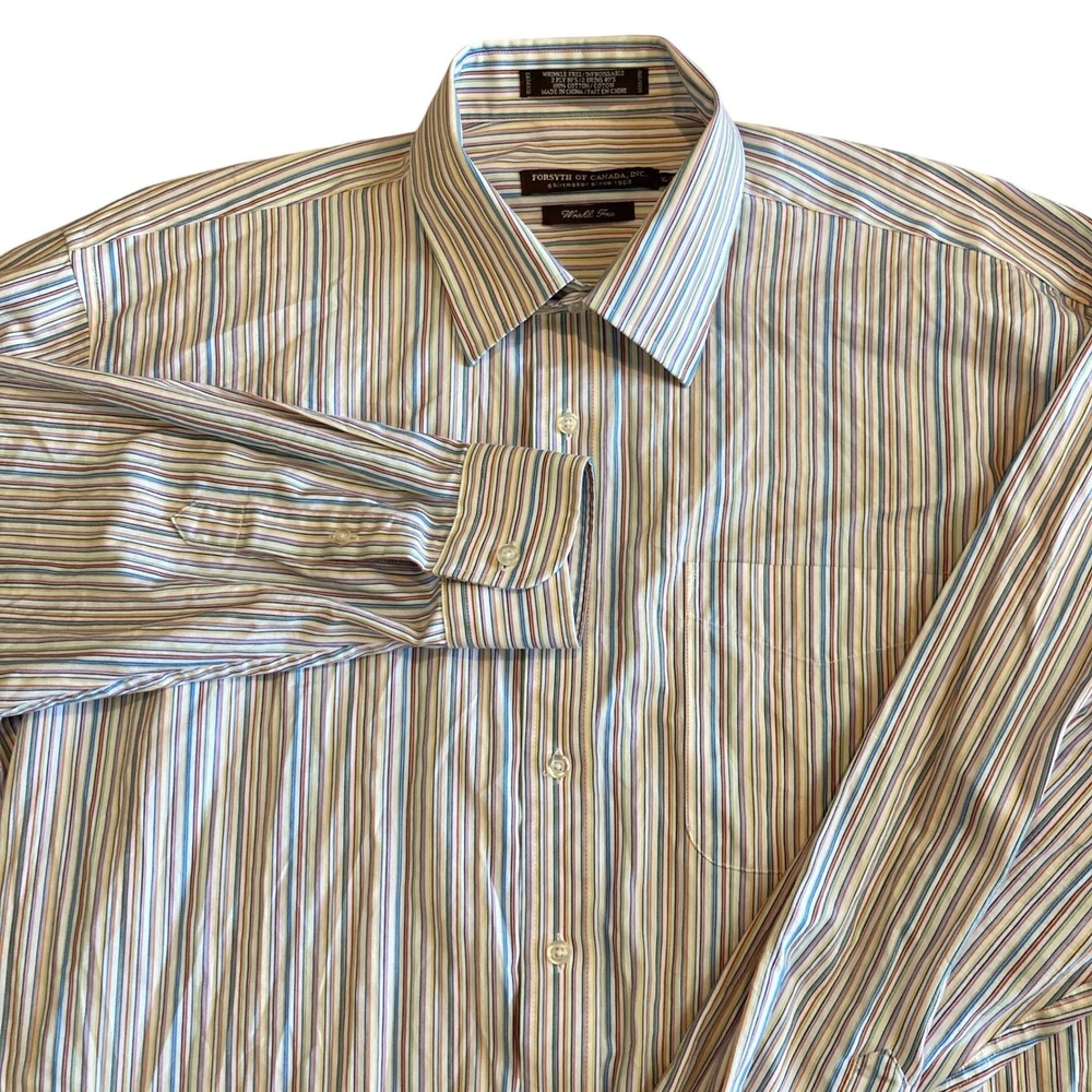 Forsyth of Canada Mens XL Multi Color Striped Wrinkle‎ Free Cotton Dress Shirt
